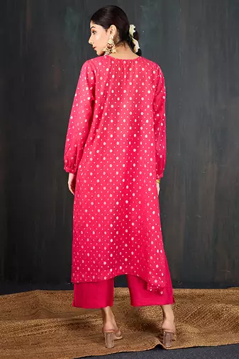 Rani pink printed chanderi kurta set