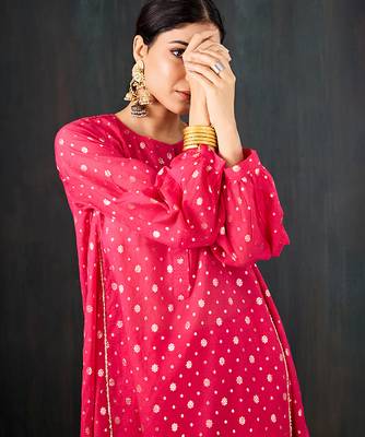 Rani pink printed chanderi kurta set 5