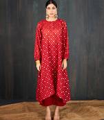 Red printed chanderi kurta set