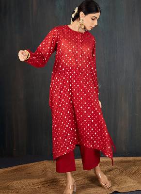 Red printed chanderi kurta set 3