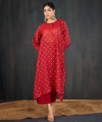 Red printed chanderi kurta set 4