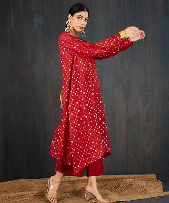 Red printed chanderi kurta set 5