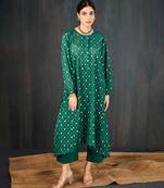Dark green printed chanderi kurta set