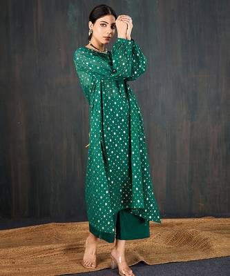 Dark green printed chanderi kurta set 2