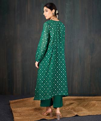 Dark green printed chanderi kurta set 3