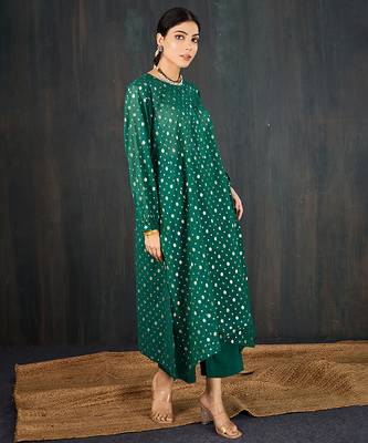 Dark green printed chanderi kurta set 4