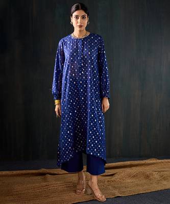 Royal blue printed chanderi kurta set 1
