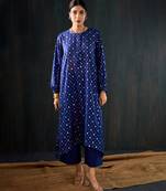 Royal blue printed chanderi kurta set