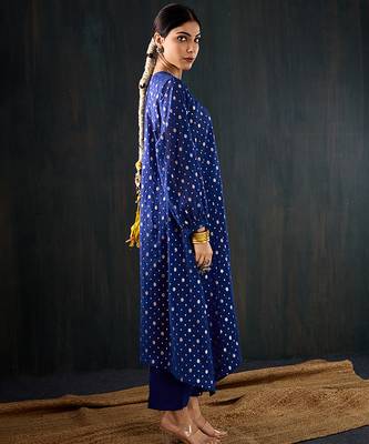 Royal blue printed chanderi kurta set 2