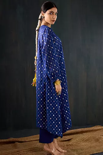 Royal blue printed chanderi kurta set