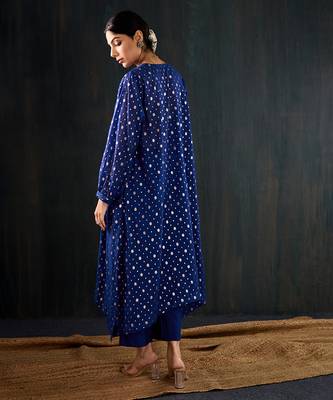 Royal blue printed chanderi kurta set 3