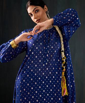 Royal blue printed chanderi kurta set 5