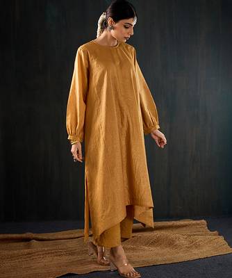 Mustard plain chanderi kurta set 2