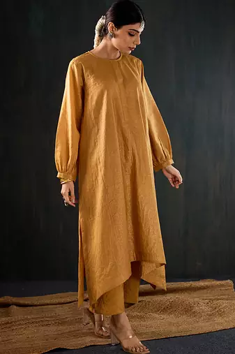 Mustard plain chanderi kurta set
