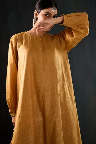 Mustard plain chanderi kurta set