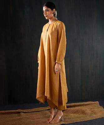 Mustard plain chanderi kurta set 4