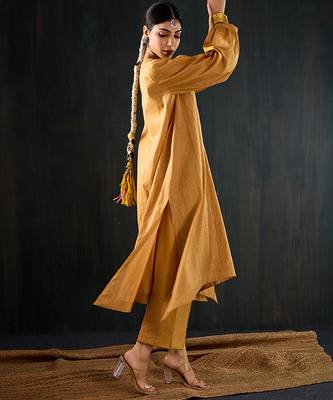 Mustard plain chanderi kurta set 5