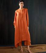 Orange plain dola silk kurta set