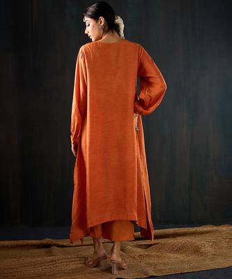 Orange plain dola silk kurta set 5