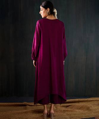 Purple plain dola silk kurta set 2