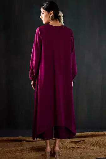Purple plain dola silk kurta set