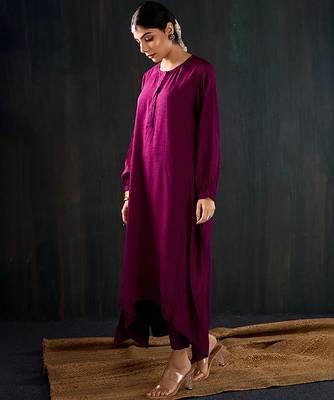 Purple plain dola silk kurta set 3