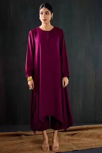 Purple plain dola silk kurta set