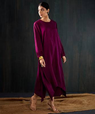 Purple plain dola silk kurta set 5