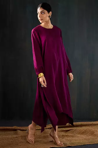 Purple plain dola silk kurta set