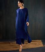 Navy blue plain dola silk kurta set
