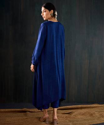 Navy blue plain dola silk kurta set 2