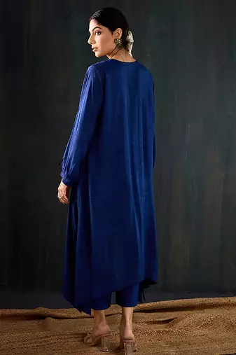 Navy blue plain dola silk kurta set