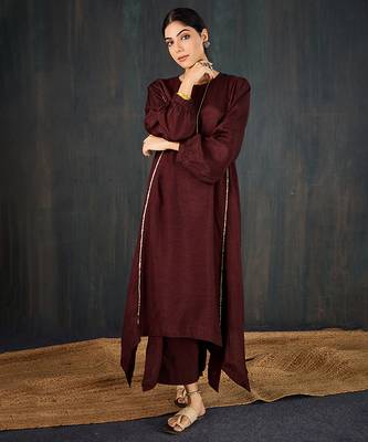 Brown plain dola silk kurta set 1