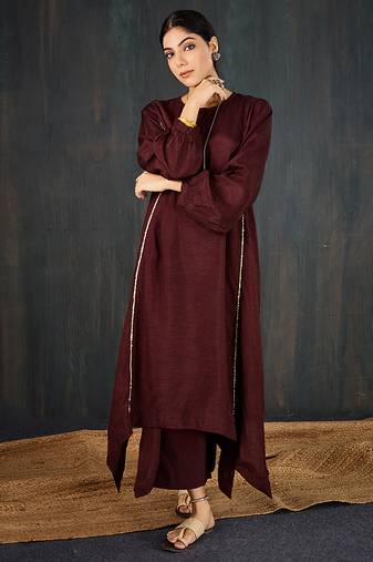 Brown plain dola silk kurta set