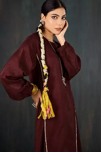 Brown plain dola silk kurta set