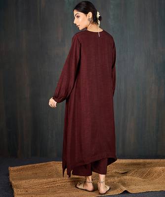 Brown plain dola silk kurta set 4
