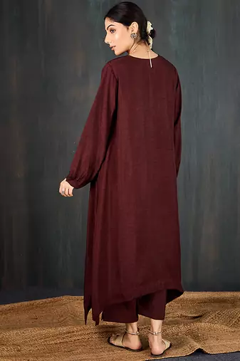 Brown plain dola silk kurta set