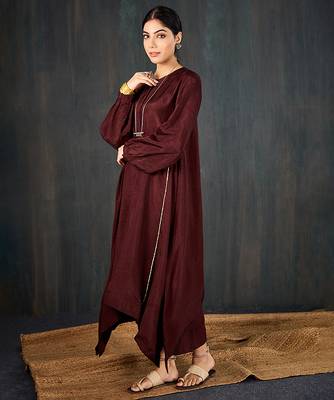 Brown plain dola silk kurta set 5