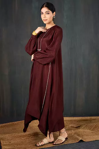Brown plain dola silk kurta set