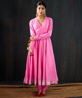 Light pink plain cotton silk anarkali 1