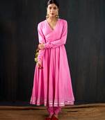 Light pink plain cotton silk anarkali