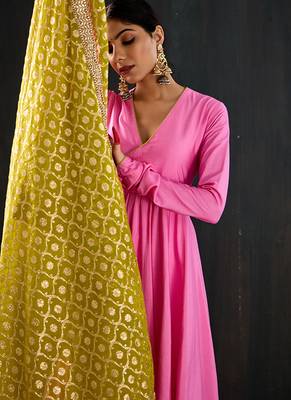 Light pink plain cotton silk anarkali 2