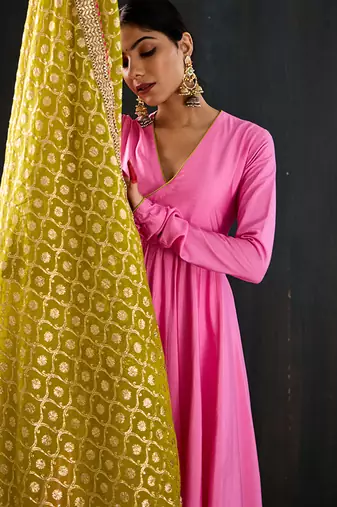 Light pink plain cotton silk anarkali