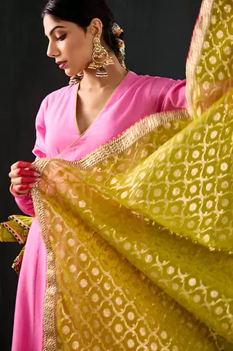 Light pink plain cotton silk anarkali