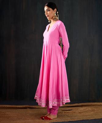 Light pink plain cotton silk anarkali 4
