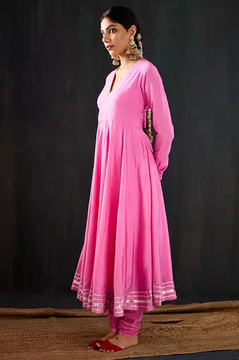 Light pink plain cotton silk anarkali