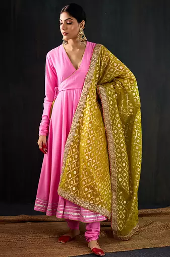 Light pink plain cotton silk anarkali