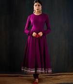 Purple plain cotton silk anarkali
