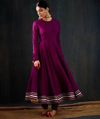 Purple plain cotton silk anarkali 3