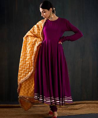 Purple plain cotton silk anarkali 4